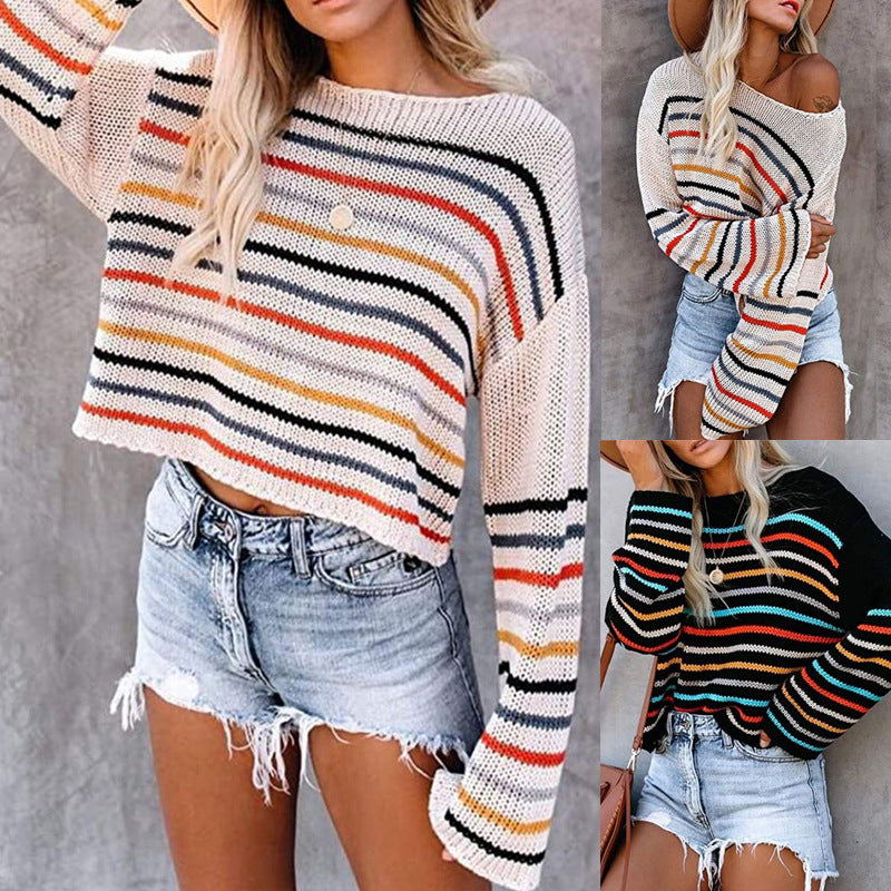 Colorful striped sweater women autumn