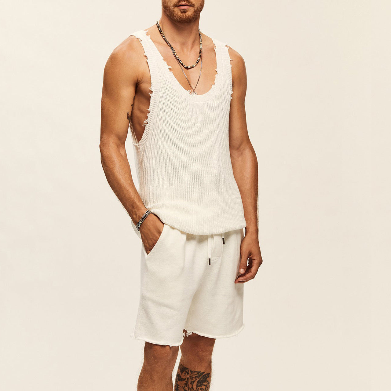 Men's Two-piece Knitted Sleeveless Tank Top Shorts