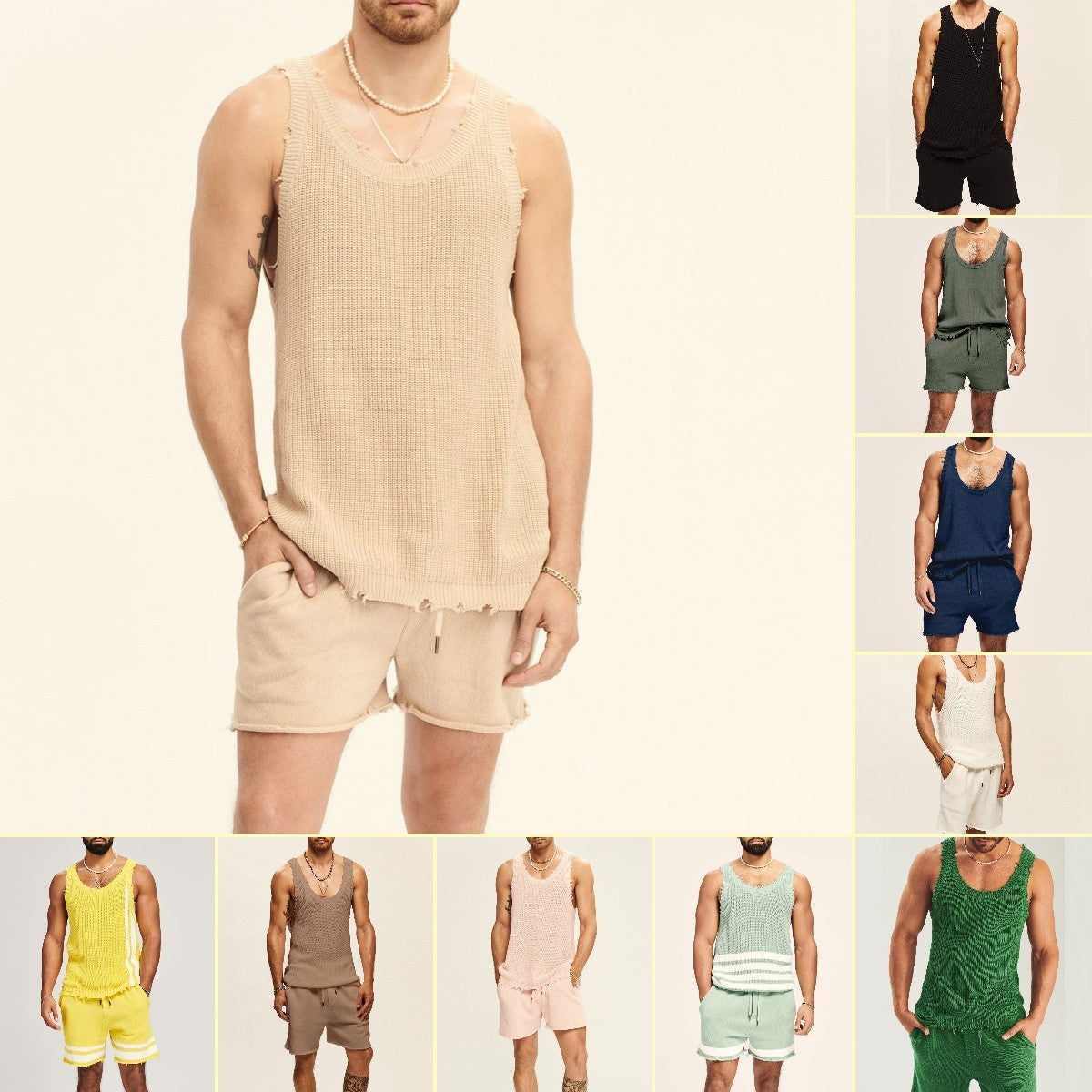 Men's Two-piece Knitted Sleeveless Tank Top Shorts