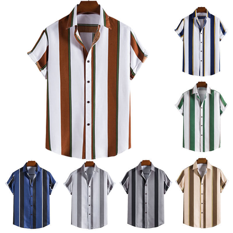 New Men's Casual Striped Short Sleeve Shirt