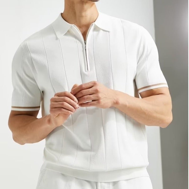 Fashion Short-sleeved Polo Shirt Summer Lapel Zipper T-shirt Tops Mens Clothing