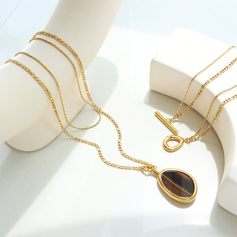 Natural Tigereye Double-layer Necklace Temperamental Cold Style Accessories For Women