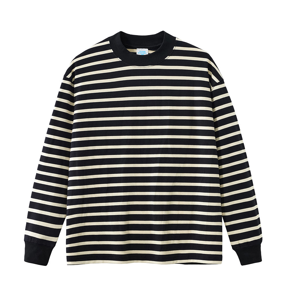 Men's Pure Cotton Contrast-color Striped Long-sleeved T-shirt