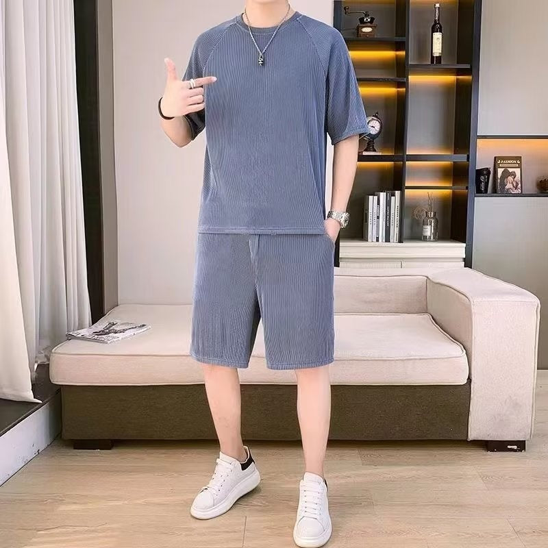 Men's Summer Thin Loose Short-sleeved Shorts High Sense Quick-drying Clothes Two-piece Suit