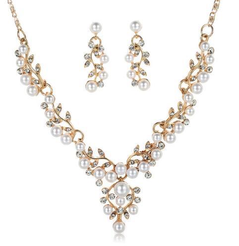 Wedding Women Jewelry Sets Fashion Simulated Pearl Flower Statement Necklace and Earring Set Party Accessories