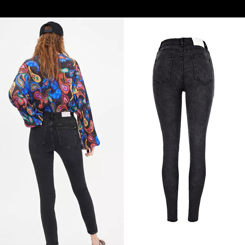 Buttoned denim trousers