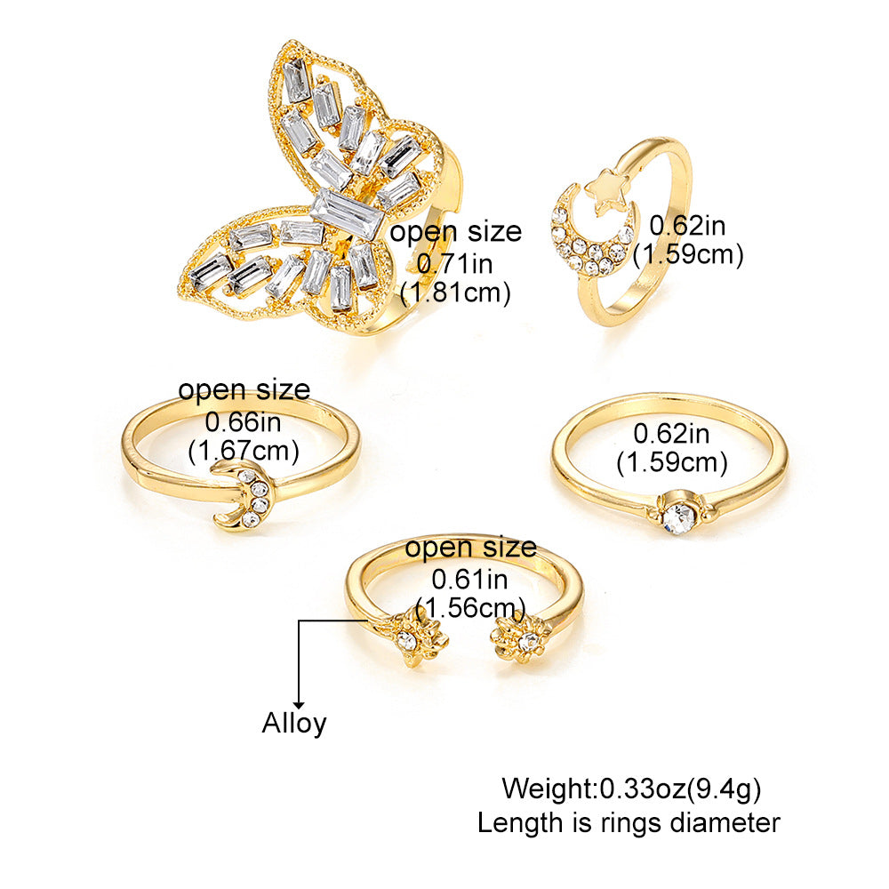 Fashion Jewelry Silver Color Butterfly Rings For Women Men Lover Vintage Geometric Metal Couple Finger Rings Set Gift Jewelry