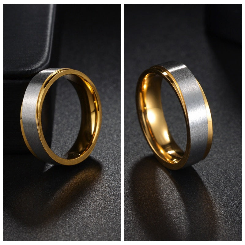 Titanium Steel Ornament Couple Electroplating Room Gold Sand Surface Matte Ring Does Not Fade