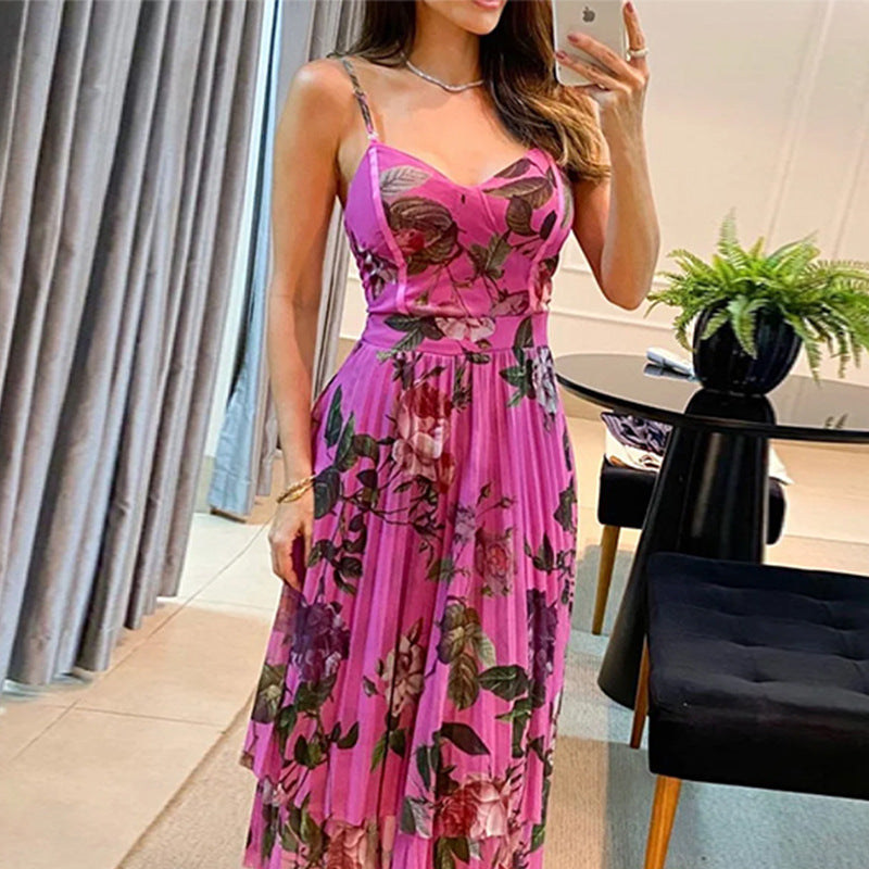 European And American High Fashion Plant Printed Sexy Home Dress
