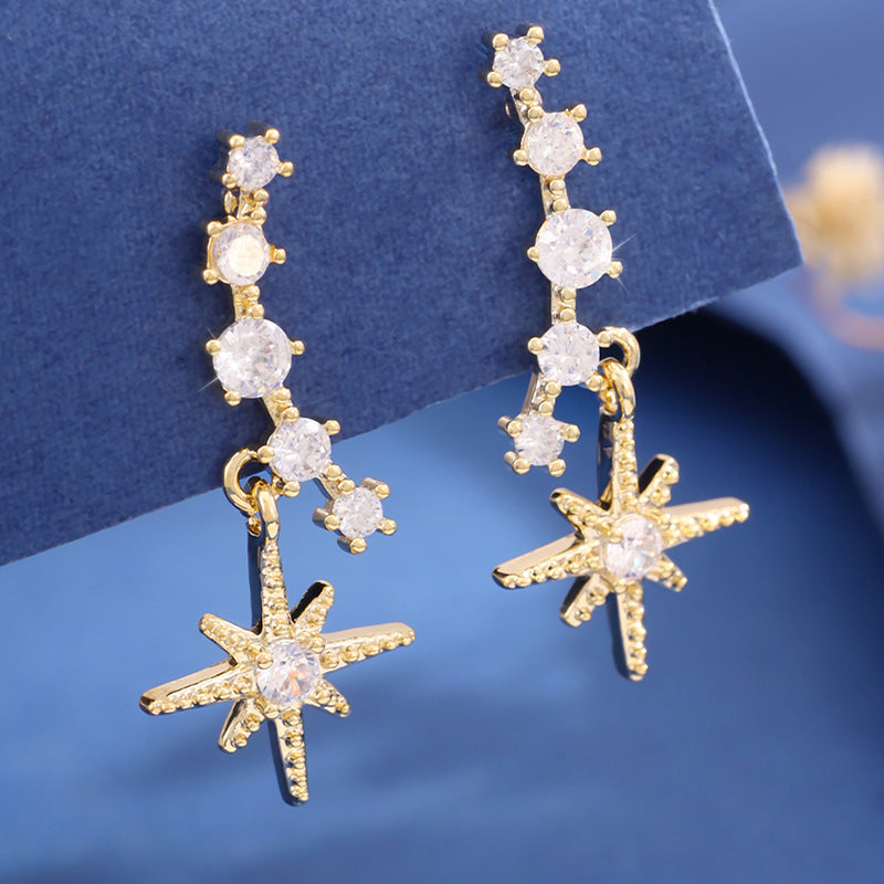Eight Mang Star Micro-Inlaid Diamond Stud Earrings