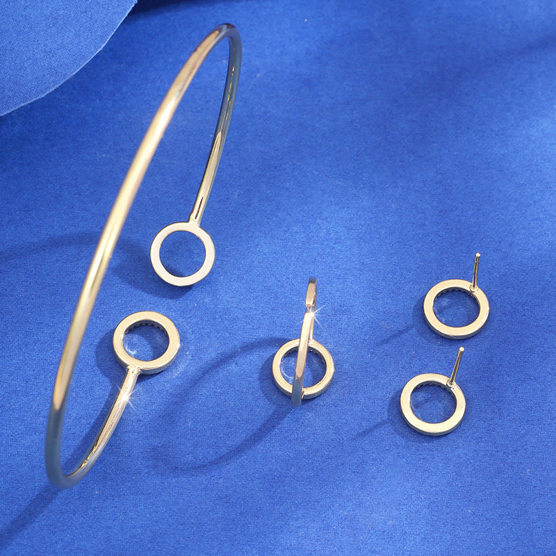 Micro-inlaid Full Diamond Circle Opening Bracelet Ear Stud And Ring