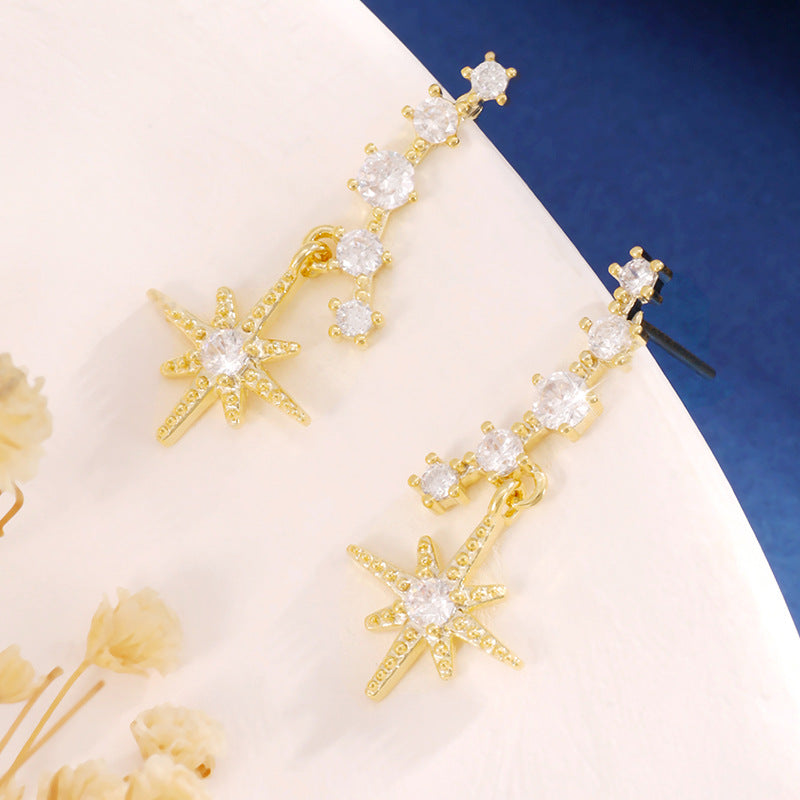 Eight Mang Star Micro-Inlaid Diamond Stud Earrings