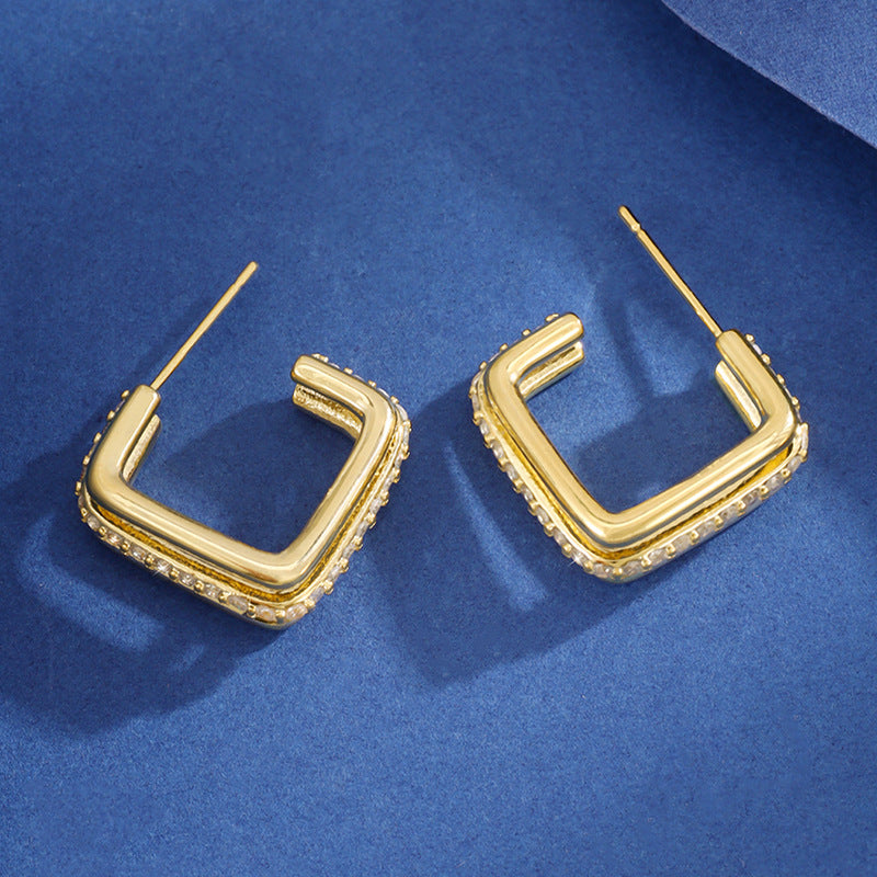 Three-Layer Square Special-Interest Stud Earrings
