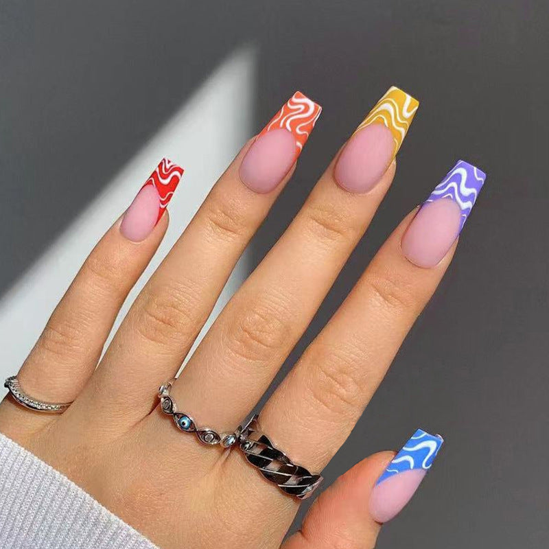 Rainbow Wave Fake Nails Nail Stickers